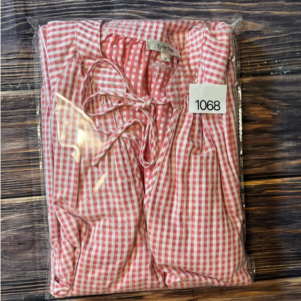 Tyler Boe Dress Womens M Red White Gingham Tiered Ruffle Tie Neck - Picture 13 of 13